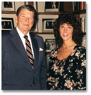 During her years working with Alzheimer's, Karen met with former U.S. President Ronald Reagan, who had been stricken with the disease himself for several years at the time of the photo.